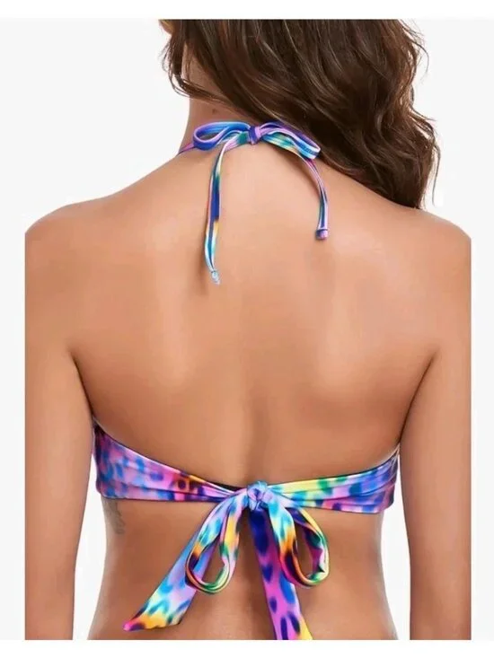 Relleciga Leopard Halter Bikini Top Womens XXL Purple Multicolor Padded Sexy NWT - Picture 5 of 6